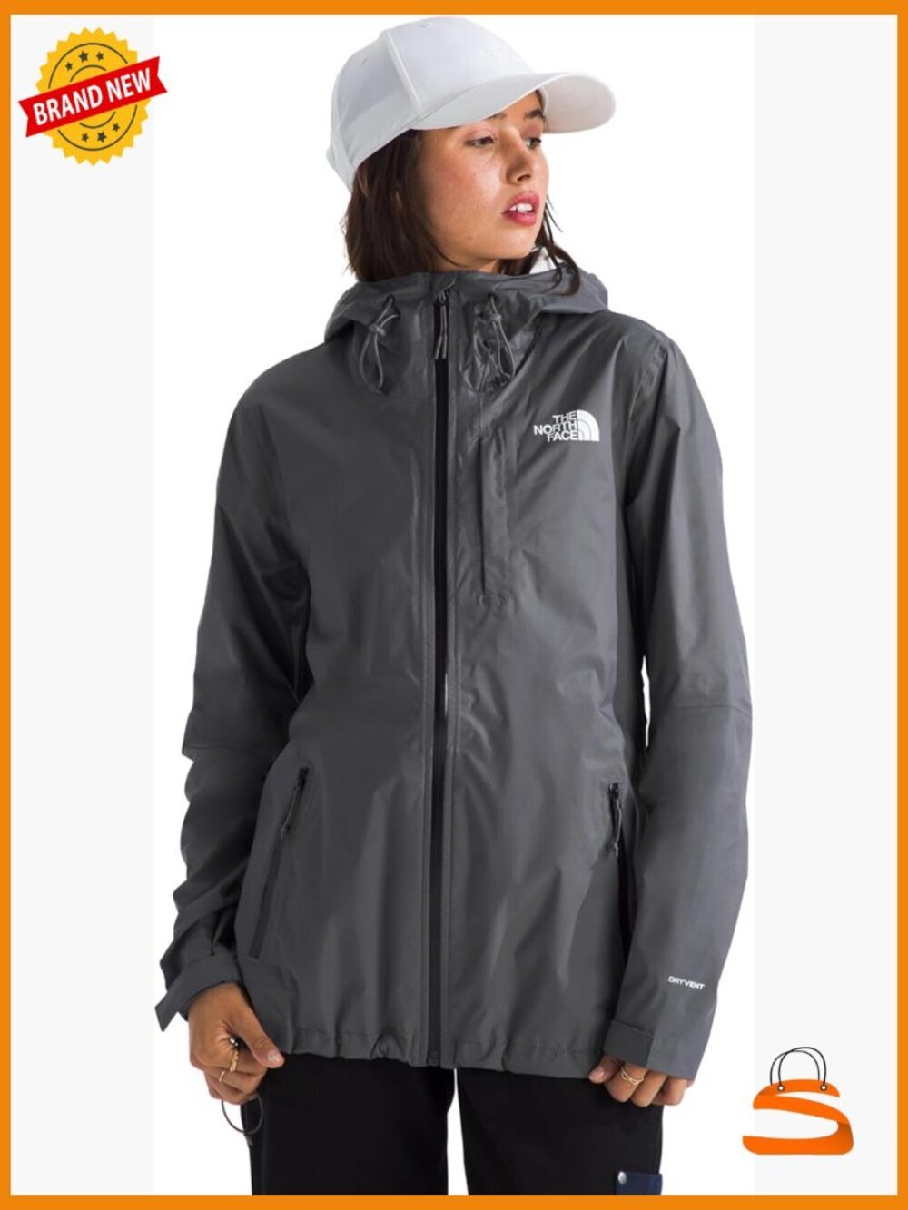 Women's Waterproof Breathable Rain Jacket with Adjustable Hood, Zip Pockets